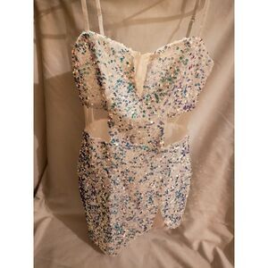 Fashion Nova Iridescent Sequin Corset Mini Dress – XS